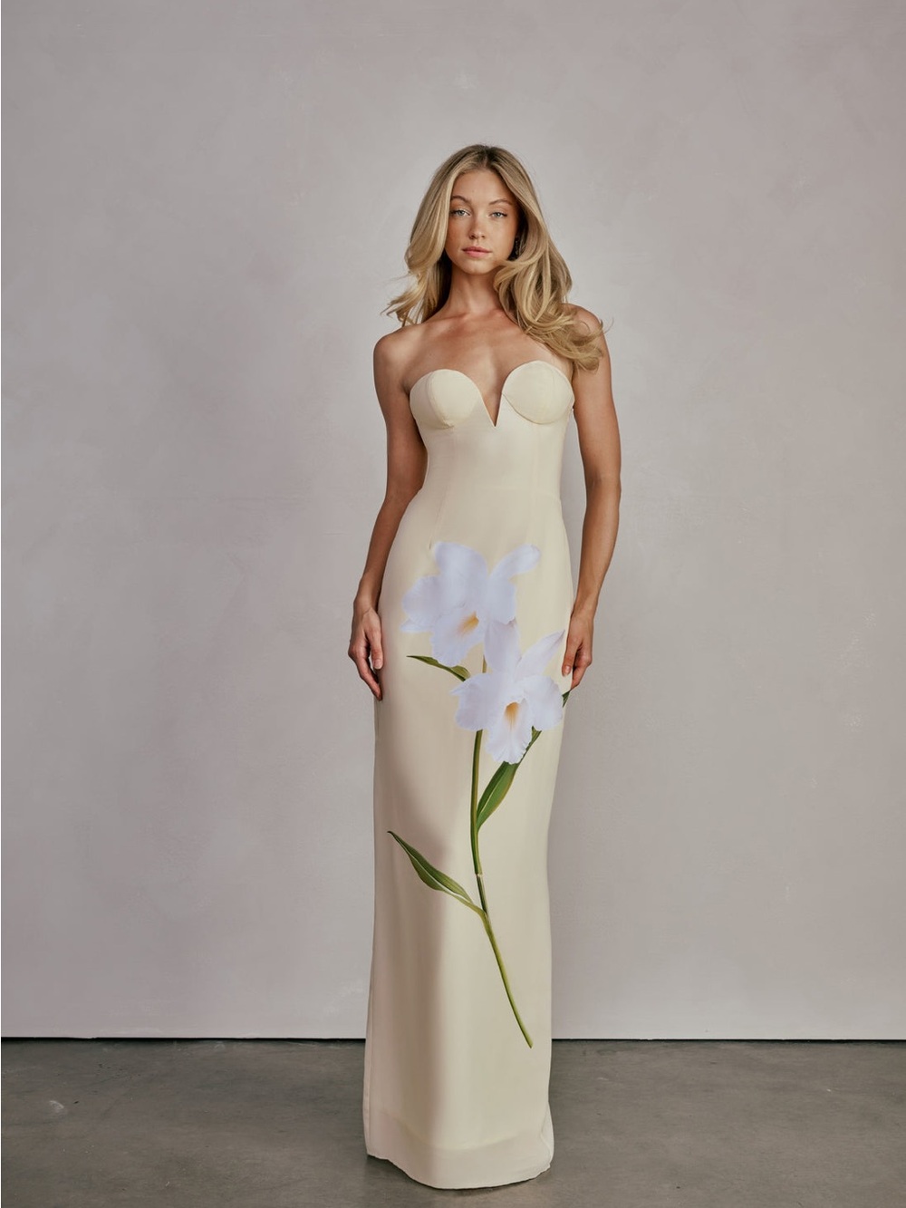 Katie May Ursula Yellow Strapless Floral Gown